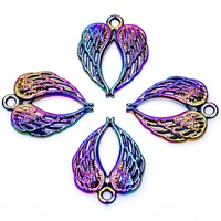 10pcslot rainbow color openwork love heart shape wings feathers angel charms alloy fashion pendant for jewellery crafts making