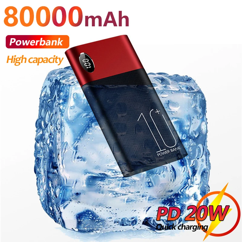 

Portable 80000mAh Fast Charging Power Bank with Digital Display Dual USB for Xiaomi IPhone Samsung External Battery Charger