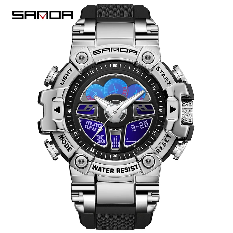 

Luxury Quartz Wristwatches Military Sport Countdown Clock Colorful Metal Case Analog LED Digital Watch Waterproof Watch For Men
