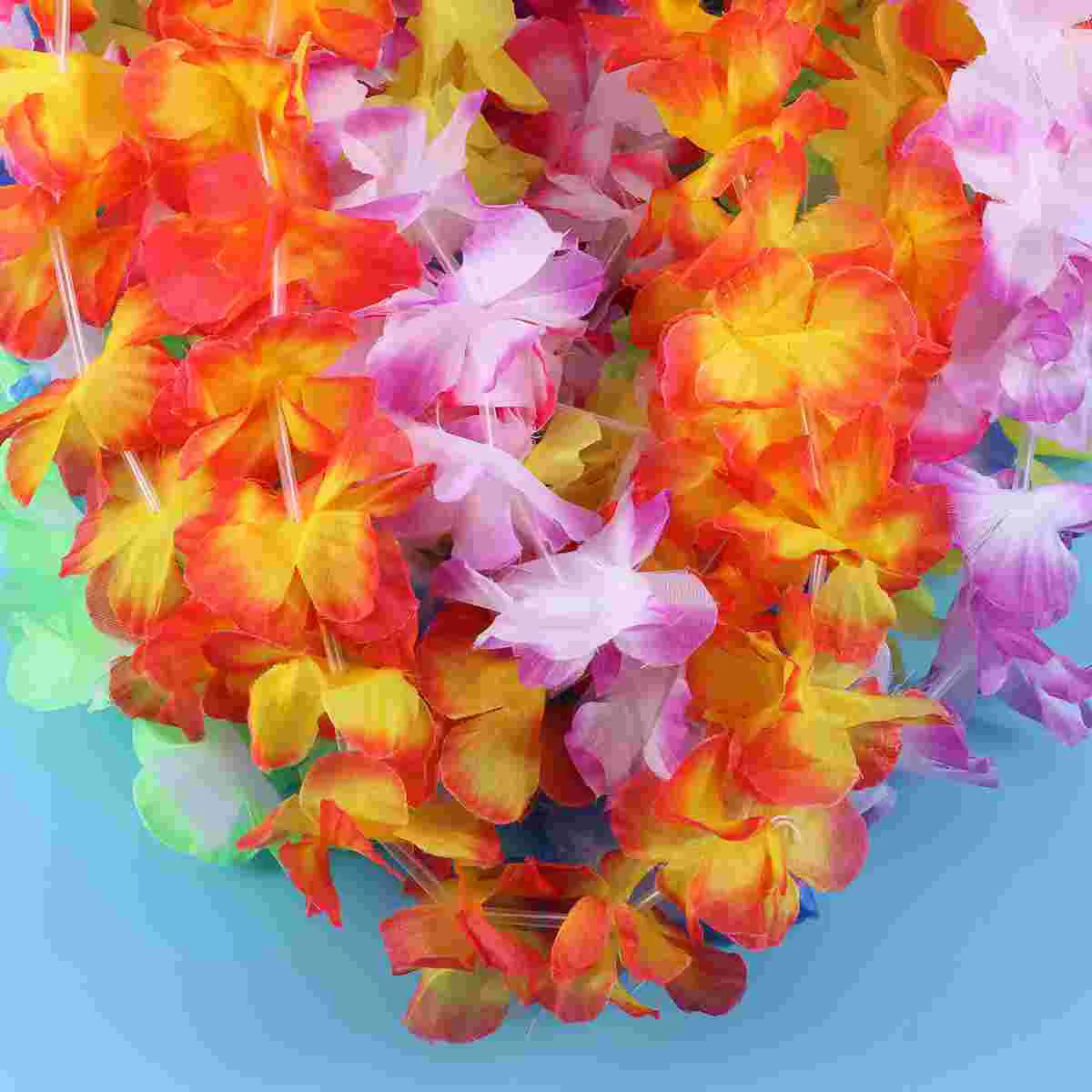 12pcs Hawaii Flower Garland Necklace for Festival Luau Beach Party (Purple + Blue Pink Green Yellow )