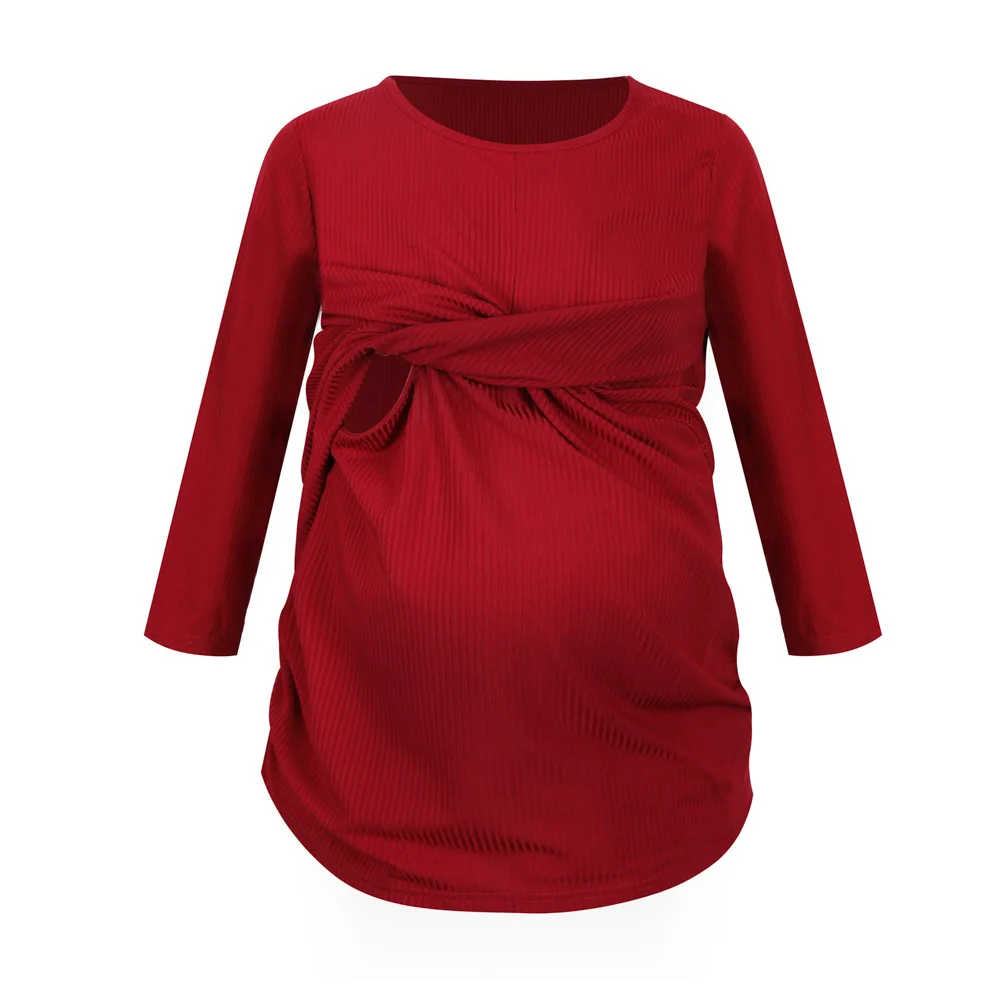 Christmas Red Maternity Nursing Tee Stripe shirt Fall Pregnant Women MommyTop Blouse Sweatshirt Breastfeeding Shirt