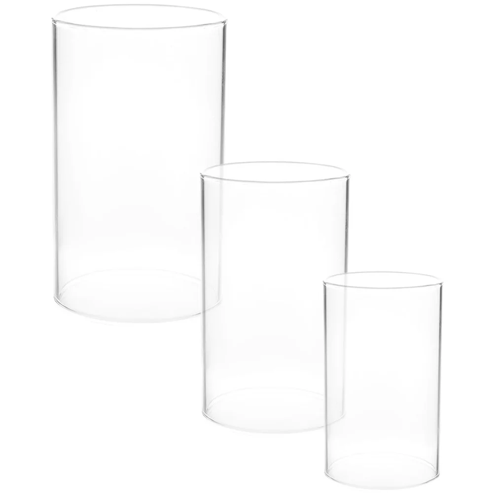 

3 Pcs Glass Cylinder Vase Lamp Glass Menorah Candleholders Clear Cylinder Vases Desktop Holder Chimney Shade