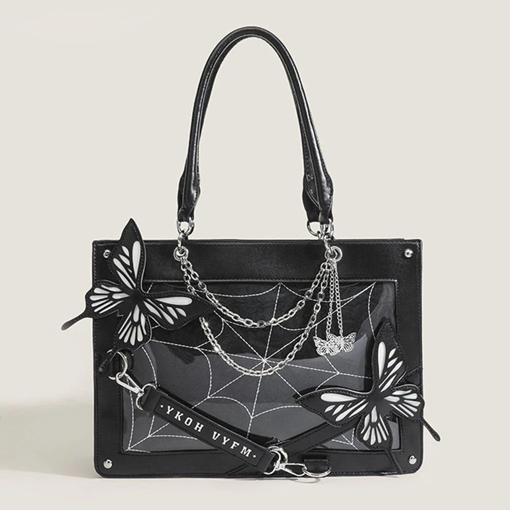 

Goth Kawaii Gothic Crossbody Bag Y2K Butterfly Knot Purse Bag Punk Style Chain Girls Lolita Balck Halloween Women Shoulder Bags