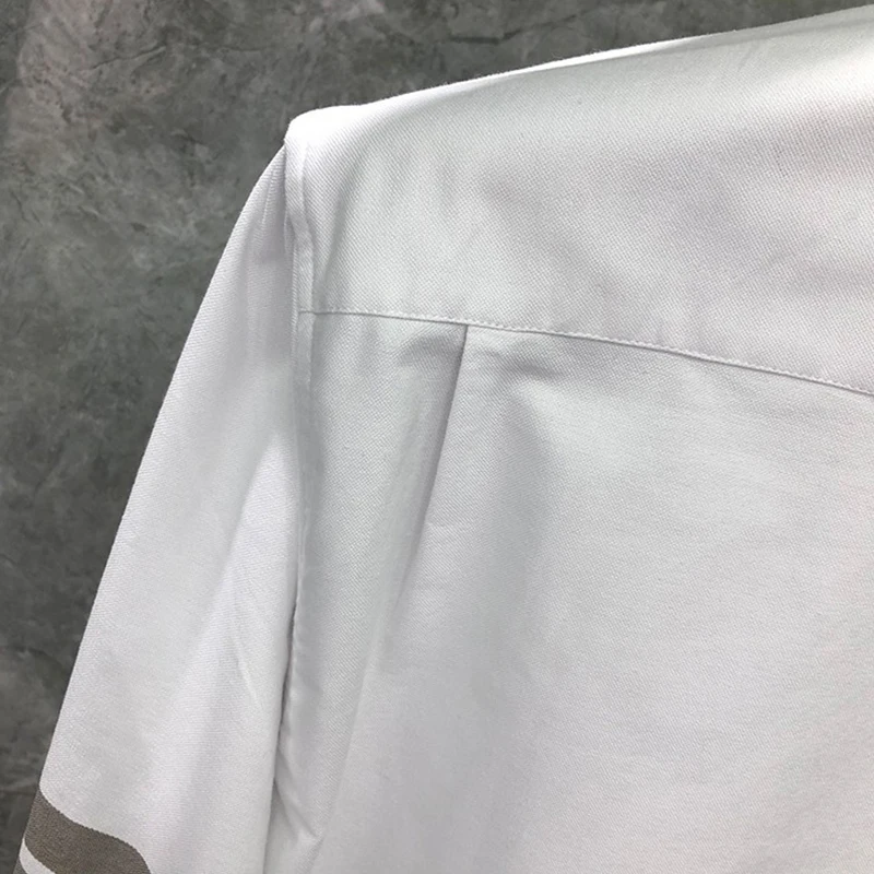 TB THOM Shirt Spring Autunm Fashion Brand Men's Shirt Gray 4-bar Striped Casual Cotton Oxford Slim Fit Custom Wholesale TB Shirt