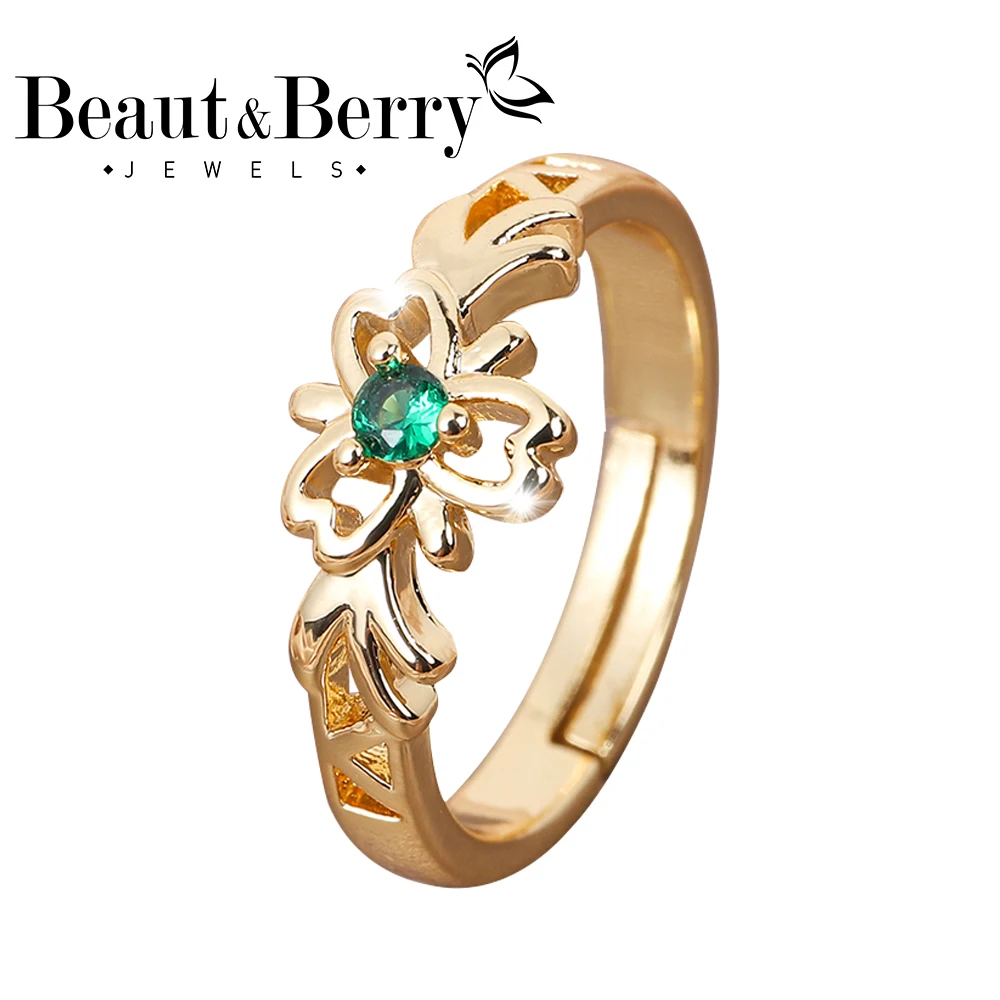 

Beaut&Berry Trendy Green Color Crystal Women's Vintage Light Luxury Rings Copper Zircon Office Party Wedding Accessories Jewelry