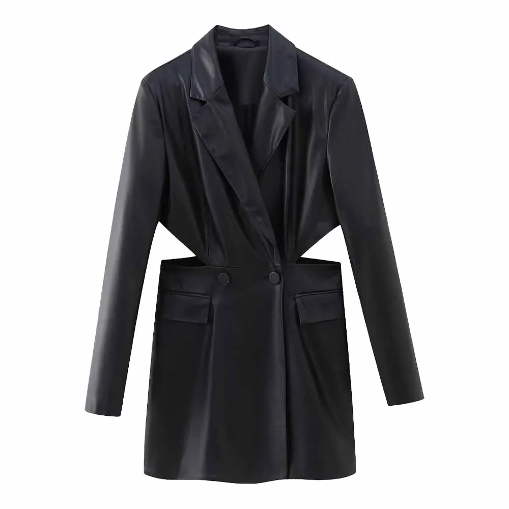 

Женский блейзер из искусственной кожи с карманами, на осень/зиму