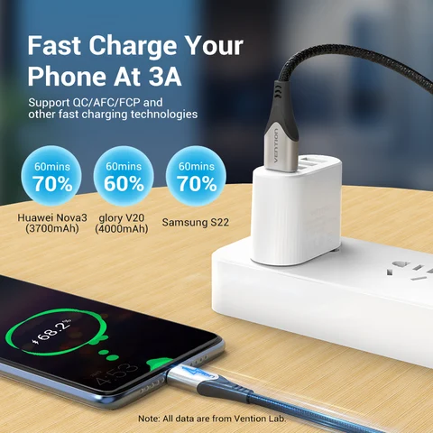 Кабель Vention USB Type C для Samsung Poco S21 3A, зарядное устройство USB C, провод с датой для Xiaomi Redmi Note 8, кабель Cabo Type-C