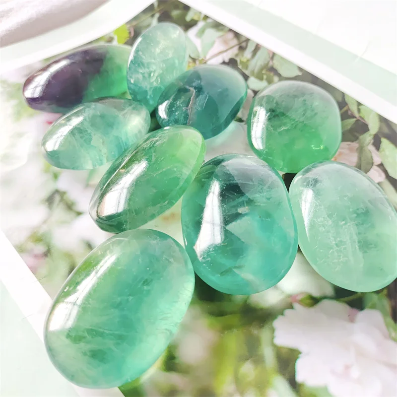 

Natural Green Fluorite Massage Palm Stones Polished Quartz Crystal Healing Reiki Gemstones For Decoration Gifts