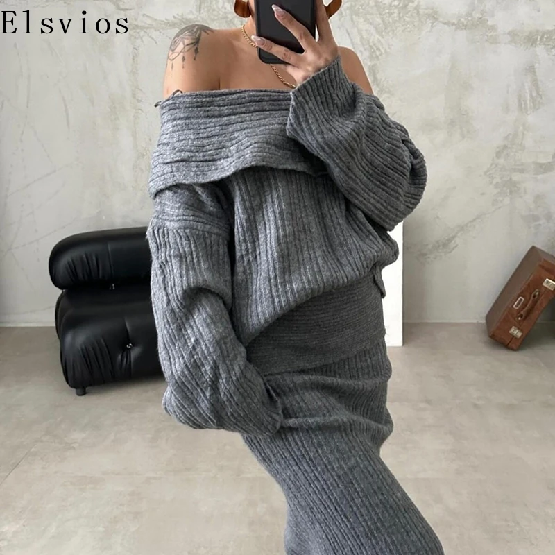 Шикарные женские джемперы на одно плечо с длинными рукавами и длинные юбки