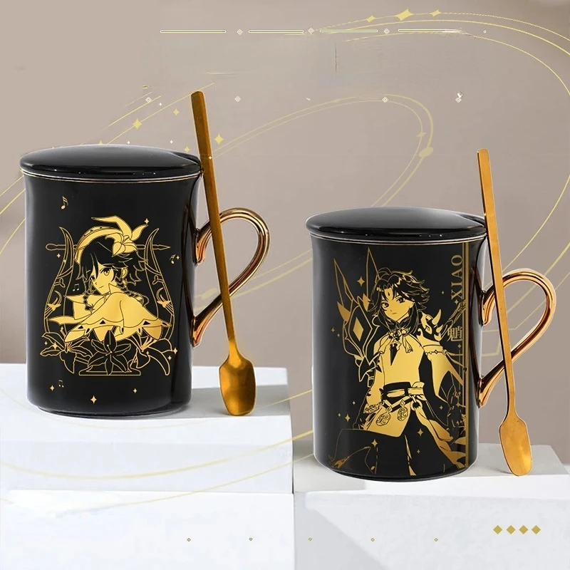

Genshin ударная керамическая кружка игра Paimon Zhongli HuTao Keqing чашка золотой штамп кофе чай молока воды чашки модный подарок для вентиляторов