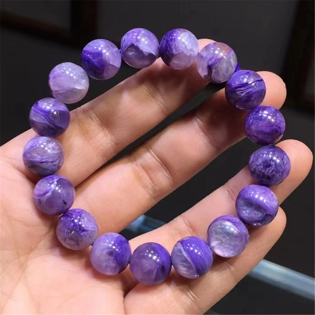 

12mm Natural Purple Charoite Bracelet For Women Men Beauty Lucky Gift Crystal Round Beads Stone Gemstone Strands Jewelry AAAAA