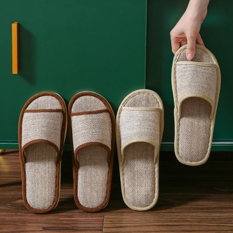 

2023 Linen Slippers Women Men Spring Autumn Home Flip Flops Thick Platform Soft Sole Slide Lady Lovers Couples Slip On Flats