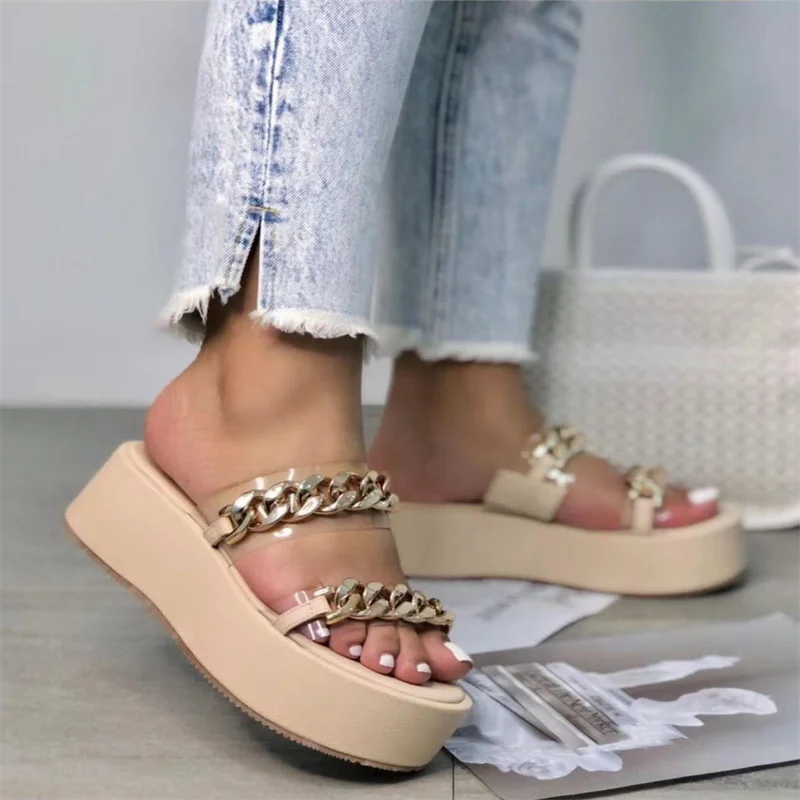

Slippers Women's Metal Decoration Outdoor Platform Beach Flip Flops 2023 Summer New Fashion Party Sexy Plus Size 36~43 Slippers