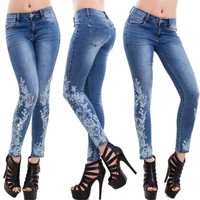fashion stretch embroidered jeans for women elastic flower jeans female slim denim pants 2021 pattern jeans pantalon femme new