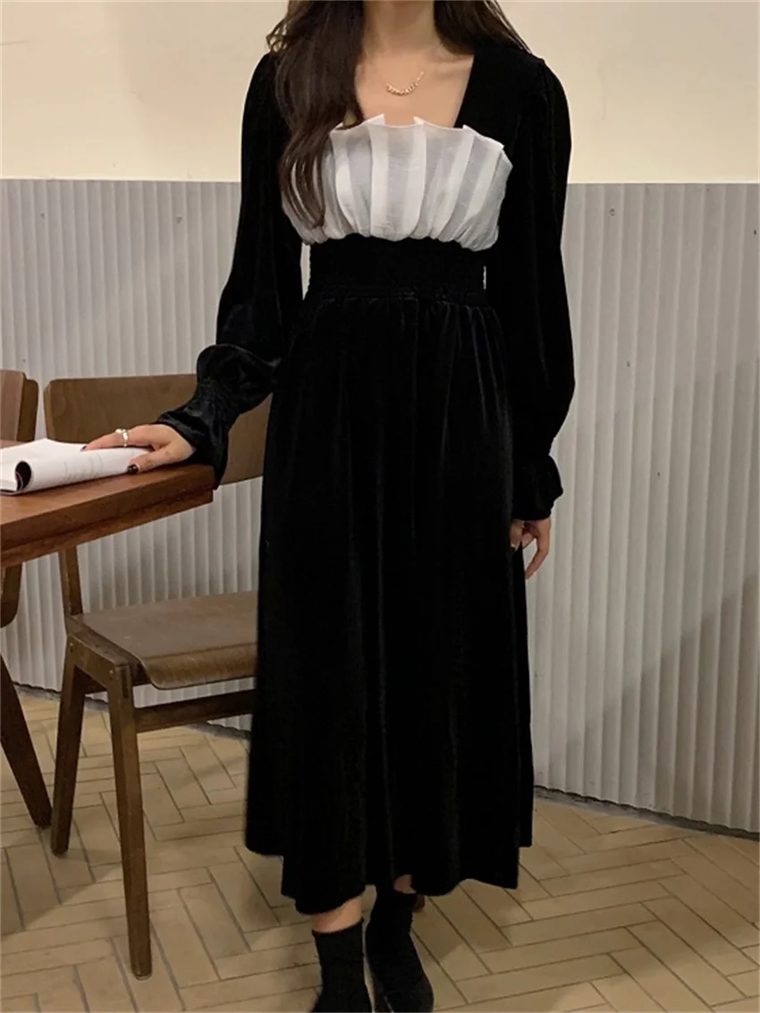 

Alien Kitty Black Slim Sexy Velvet Women Long Dress Chic Elegant High Quality Outerwear Hot OL Femme 2022 New Fashion Vestidos
