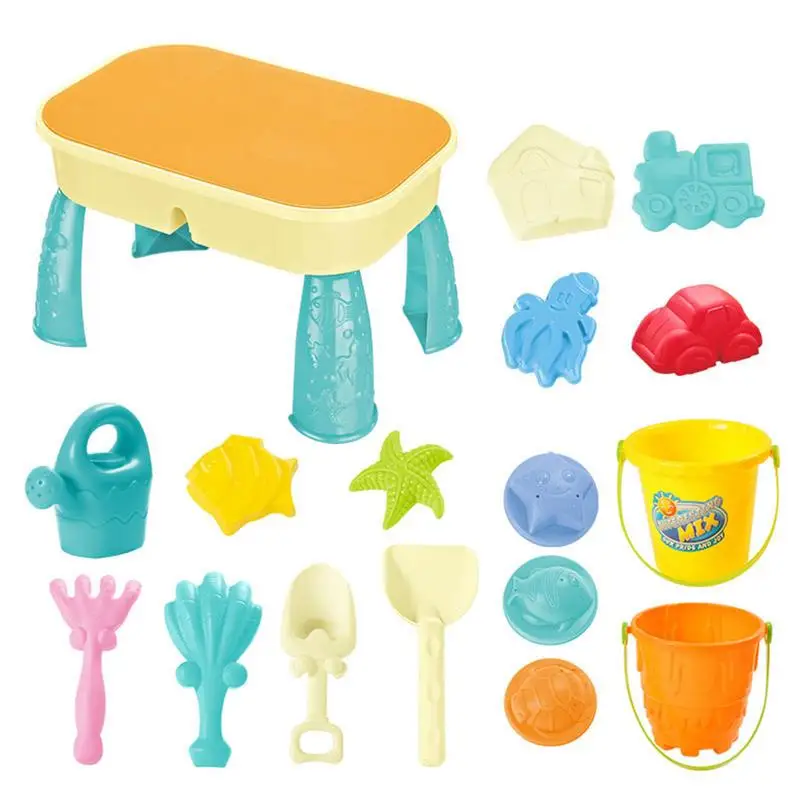 

Toddler Beach Toys Set Kids Play Sand&Water Table 16PCS Sandbox Table With Beach Sand Water Toy Toddlers Sensory Play Table