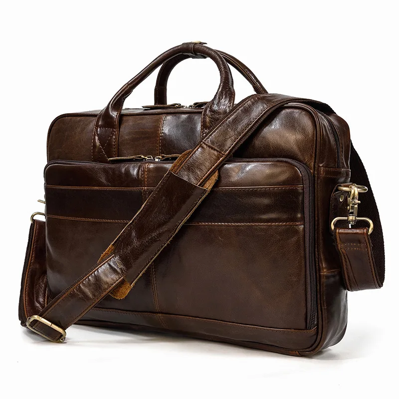 Retro Cow Leather Men Briefcase Business Male Handbags 15.6 inch Computer Laptop Bag High Capacity Messenger Shoulder Bag