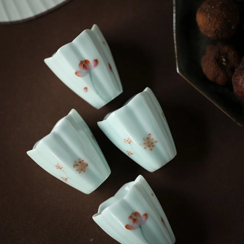 Jingdezhen Bluish White Porcelain Handmade Tea Cup Hand Painted Pastel Porcelain Tea Tasting Cup Tea Cup Single Cup Master Cup F