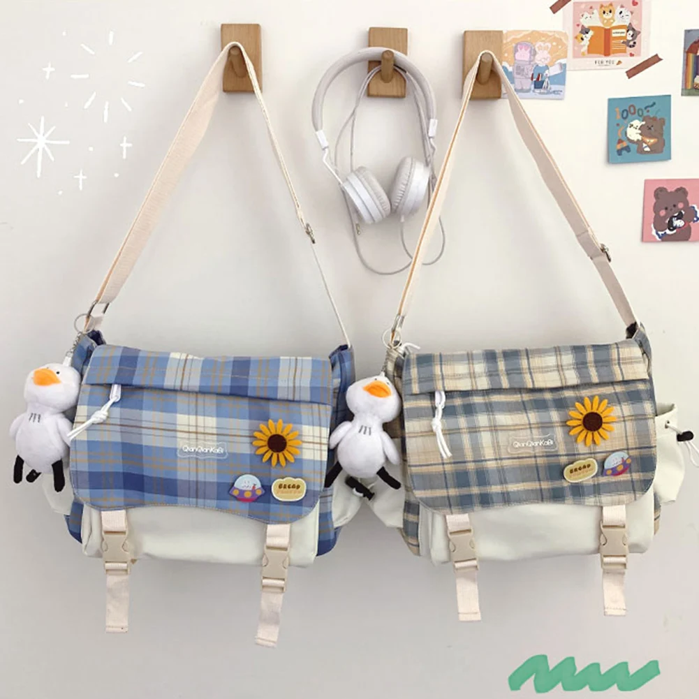 

Kawaii Cute Plaid Backpack Korean Japanese Schoolbag Travel Pins Shoulder Bag for Women Students Shopping Travel
