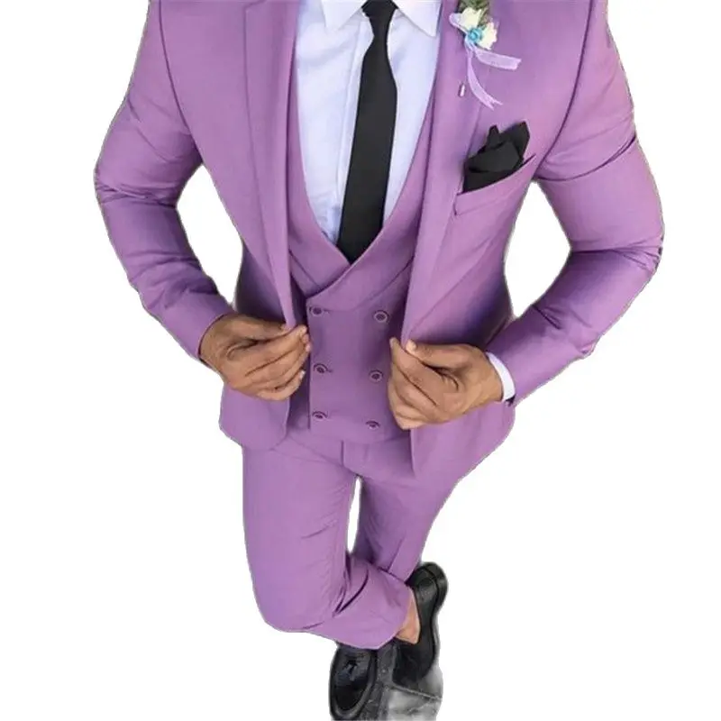 2020 Latest Coat Pant Design Purple Pink Men Suit Slim Fit Groom Tuxedo Custom Wedding Suits Prom Blazer 3pcs(Jacket+Pants+Vest)