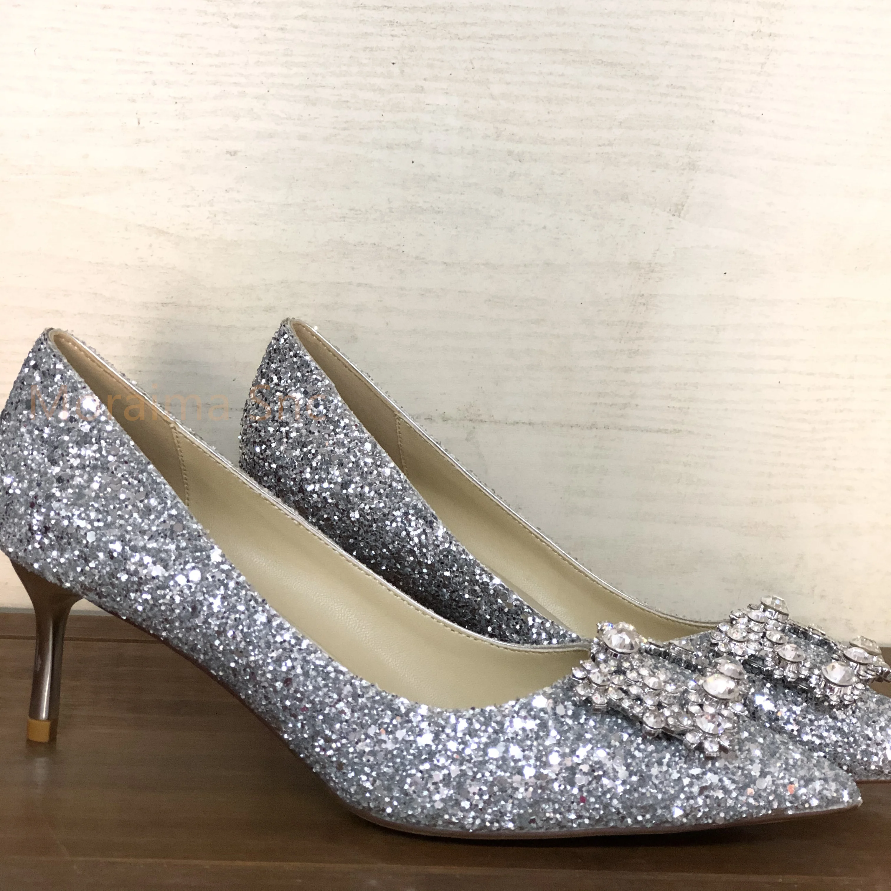 Bling Bling High Heels Wedding Shoes for Women Bride Silver Gold Stiletto Pointed Toe Slip-On Party Banquet Shoes Ladies Pumps