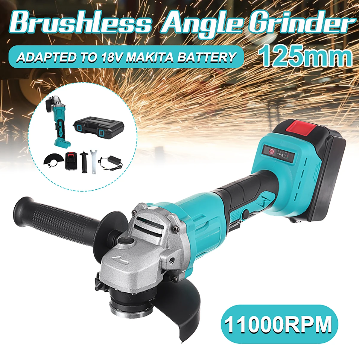 

1580 Вт Беспроводная бесщеточная электрическая угловая шлифовальная машина для деревообработки DIY электроинструмент для батареи Makita 18 в