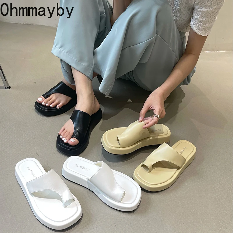 

2022 Summer Clip Toe Platform Women Slipper Flats Sandal Shoes Ladies Open Toe Slip On Outdoor Beach Slides