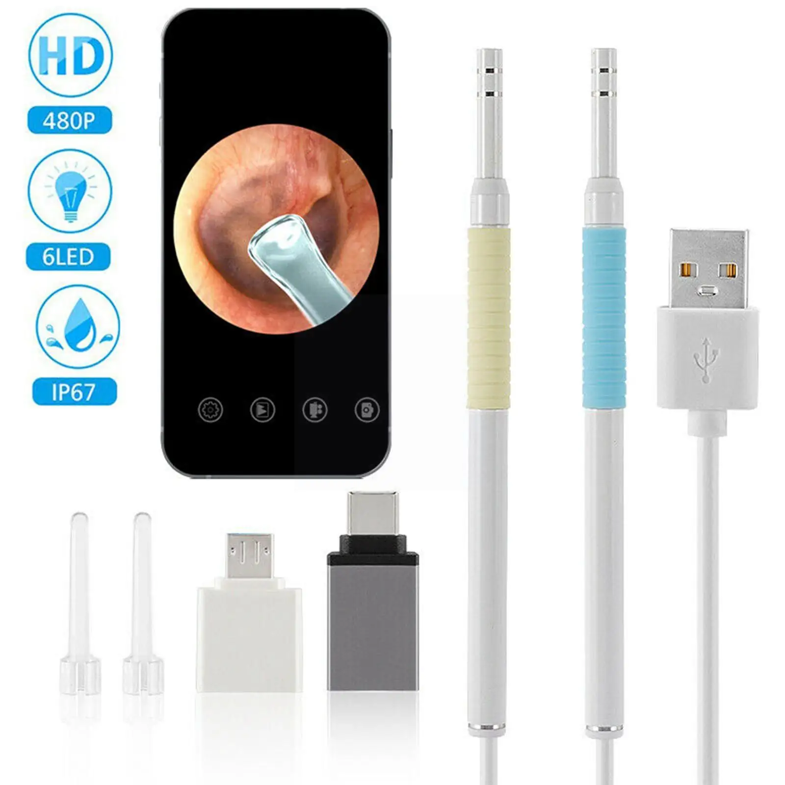 

New Ear Cleaner Endoscope Spoon Mini Camera Ear Picker Pc Wax Otoscope Removal Nose Ear Mouth Support Cleaning Visual Andro F1m4