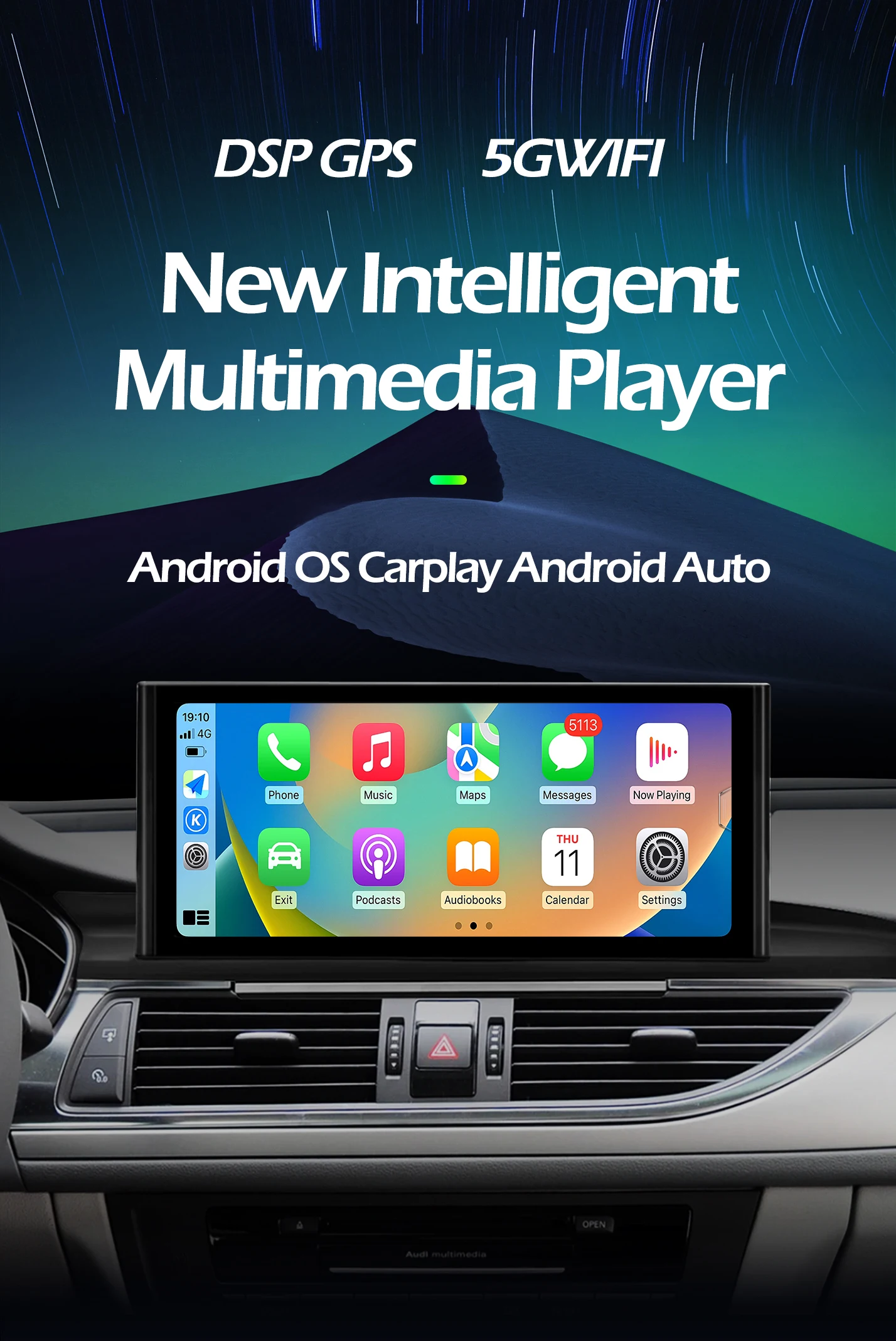 12 3-дюймовый для Audi Q5L 2018-2022 1920*720P CarPlay Android Автомобильный радиоприемник Видео