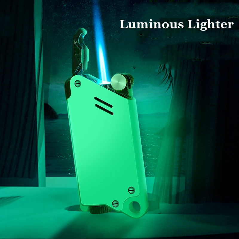 

New luminous Torch Cigar Lighter Jet Flame Windproof Gas Butane Cigar Cigarette Lighter Inflated Metal Outdoor Lighter Gadgets
