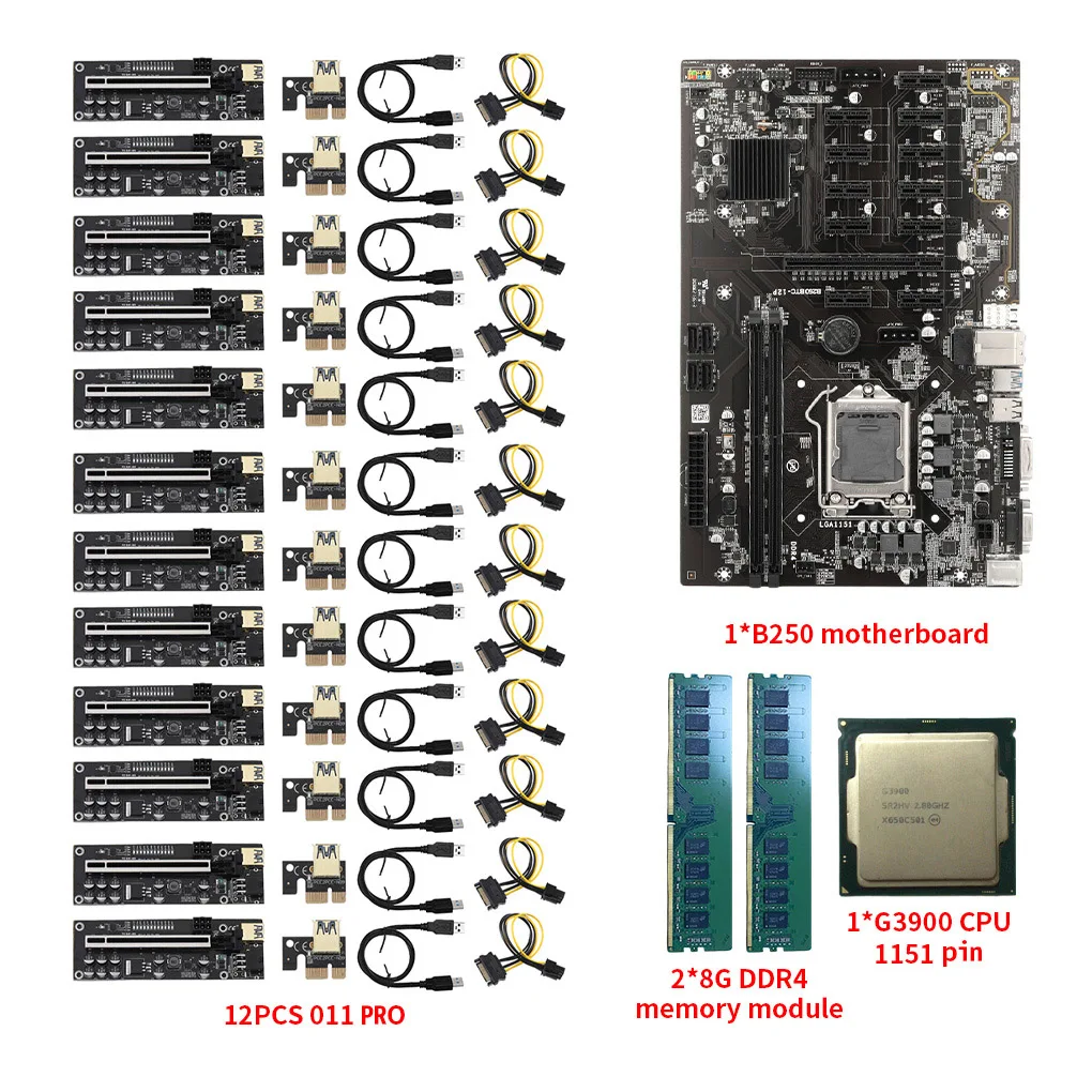 

BTC-B250 Mining Motherboard Support 12 GPU LGA1151 DDR4 With Cooling Fan For 12 PCIE 1x 16x Graphics Card Bitcoin Ethereum Miner