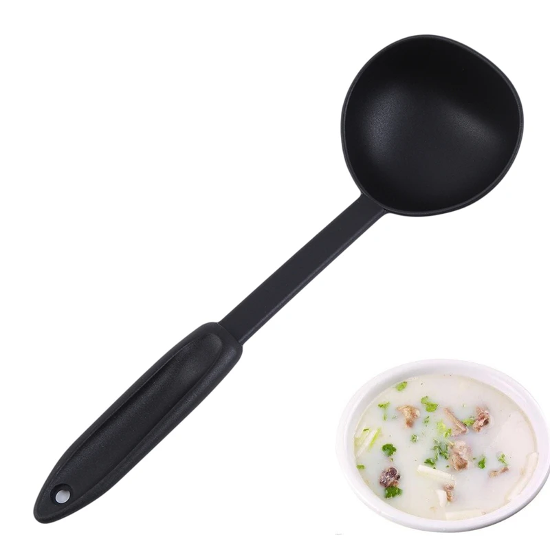 

1pc High Quality Kitchen Soup Spoon Cookware Ladle Plastic Spoon Black Color Cooking Ladle For Serving Soup Utensil Tools