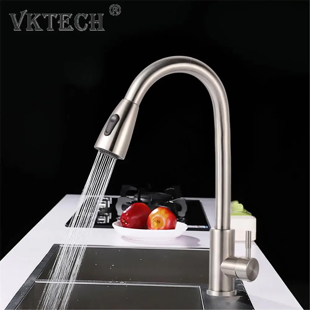 

Pull Out Rotatable Faucet Kitchen Stainless Steel Single Hole Nozzle/Water Column Outlet Hot and Cold Water Taps Deck Mounted