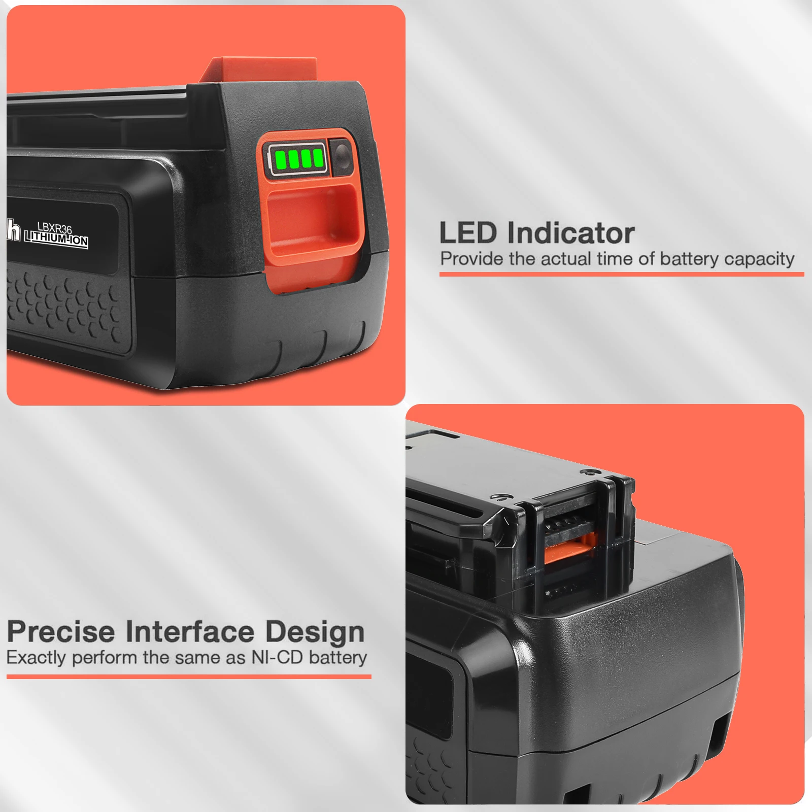 Фото Аккумуляторная батарея LBX36 3,0 Ач 36 В/40 В для Black & Decker LBXR36 BXR36 LST136 LST420 LST220 LST300 MTC220 MST1024 L30 №5