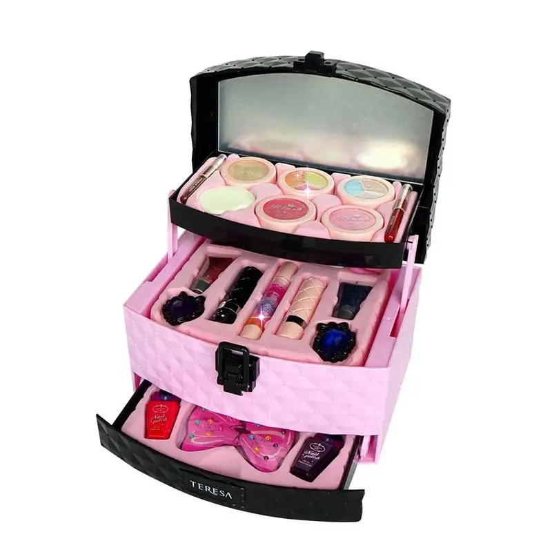 

Children Cosmetics Princess Makeup Box Set Girl Lipstick Eyeshadow Fingertips Suitcase Toys For Children Gift Pretend Play