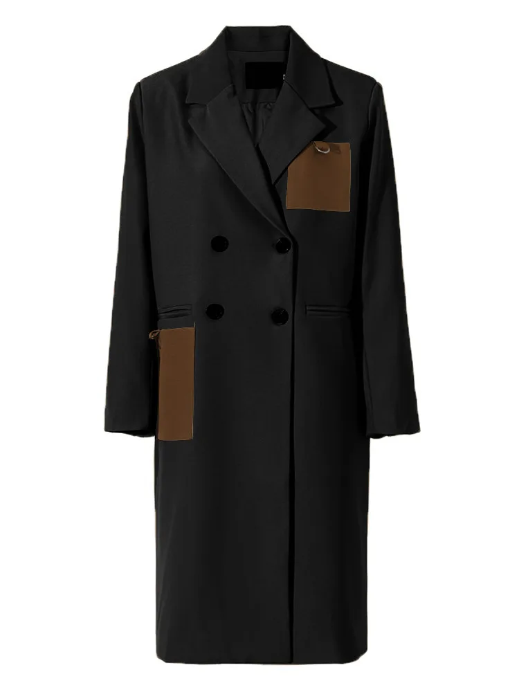 Контрастный лоскутный дизайн для длинной куртки цвет хаки костюм с длинным