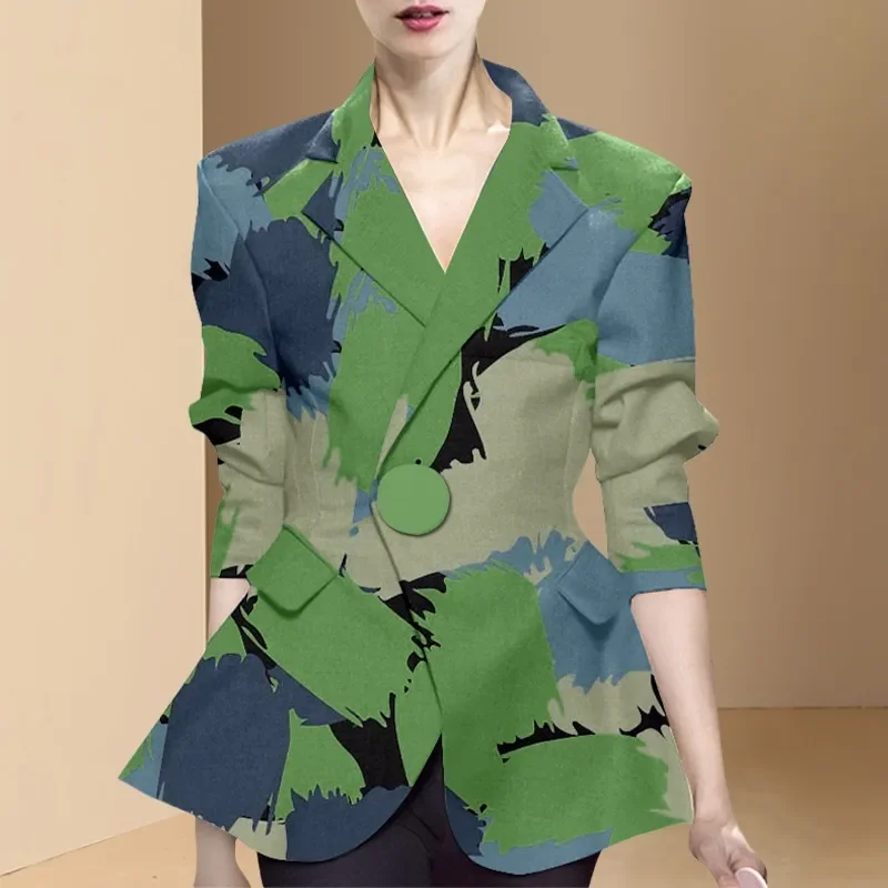 

Пиджак женский весенний с цветочным принтом и длинным рукавом, на одной пуговице