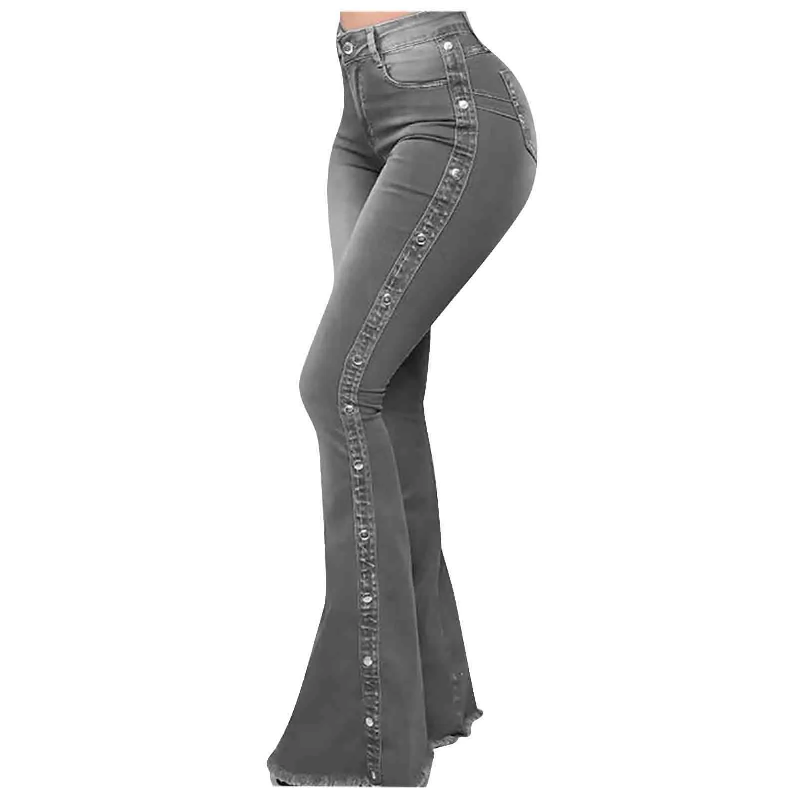 

Модные расклешенные джинсы, женские дизайнерские брюки с боковыми пуговицами, винтажные женские облегающие джинсовые брюки с высокой талией, женская уличная одежда