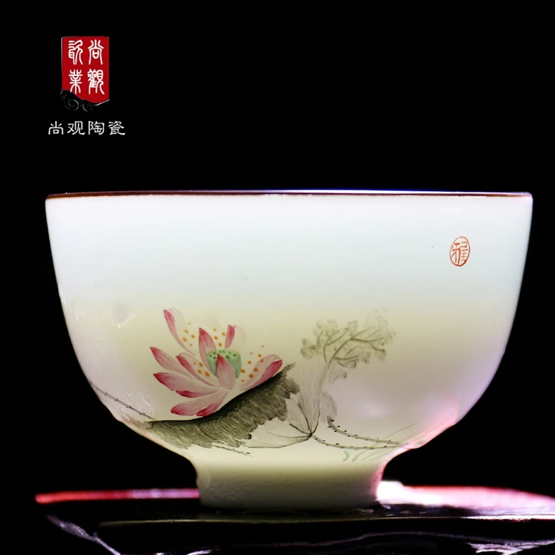 Kung Fu Tea Cup Tea Cup Hand Painted Pastel Ding Ware White Celadon Small Tea Cup