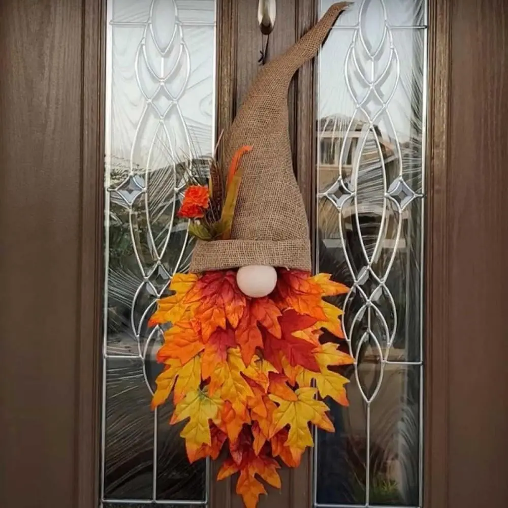 

Искусственный венок гнома, украшение, Рождественский Декор, Подсолнух, гном, шляпа, вешалка для входной двери, кленовый лист, Осенний урожай, Swag на День Благодарения