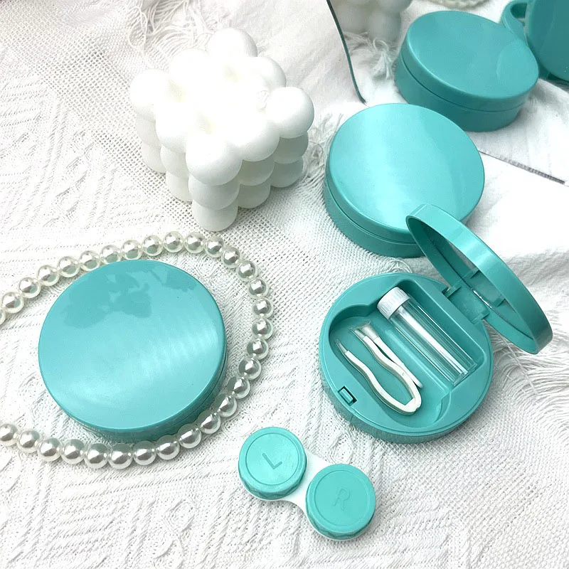 

1PCS Contact Lens Case Colored Lenses Container Box for Party Travel Set Cute Portable Round Eye Contacts Lense Box with Mirror