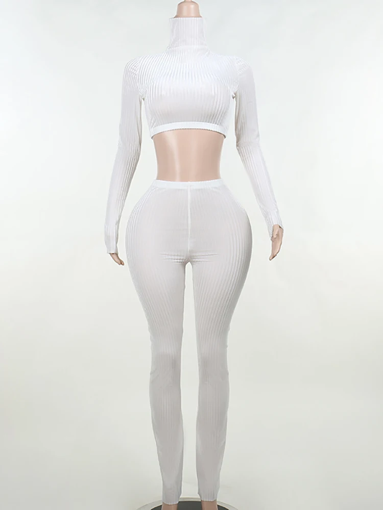 Taruxy Casual Outfits Women Autumn Two Piece Sets Rib Long Sleeve Tops High Waisted Long Pants Suit Matching Tracksuit 2 Piece