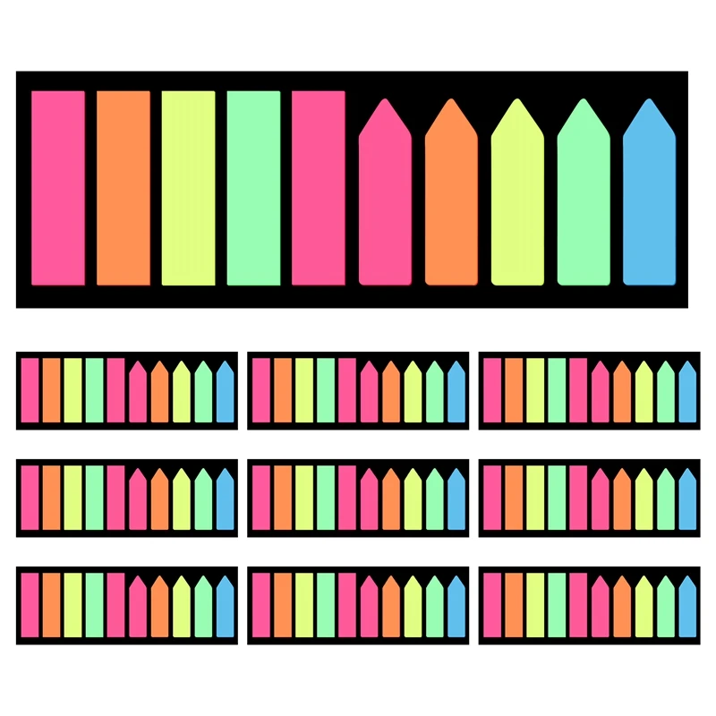 

10Pack 2000Pcs Page Markers,Index Tab Flags,Stickers,Fluorescent Index Tabs Page Flag,For Books,Notebook,5 Colors,2 Size