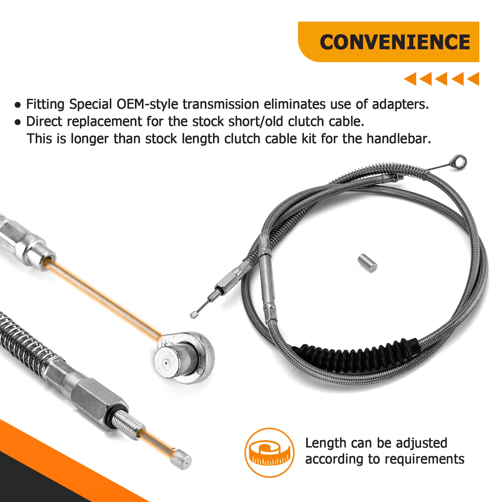 Трос сцепления из нержавеющей стали расширенной длины подходит для руля 10 дюймов