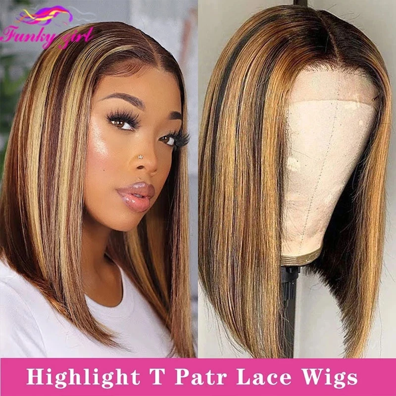 

P4/27 Highlight Wigs Straight Transparent Lace Bob Wig Human Hair Wigs For Women Brazilian Virgin Short Bob Ombre Lace Part Wigs