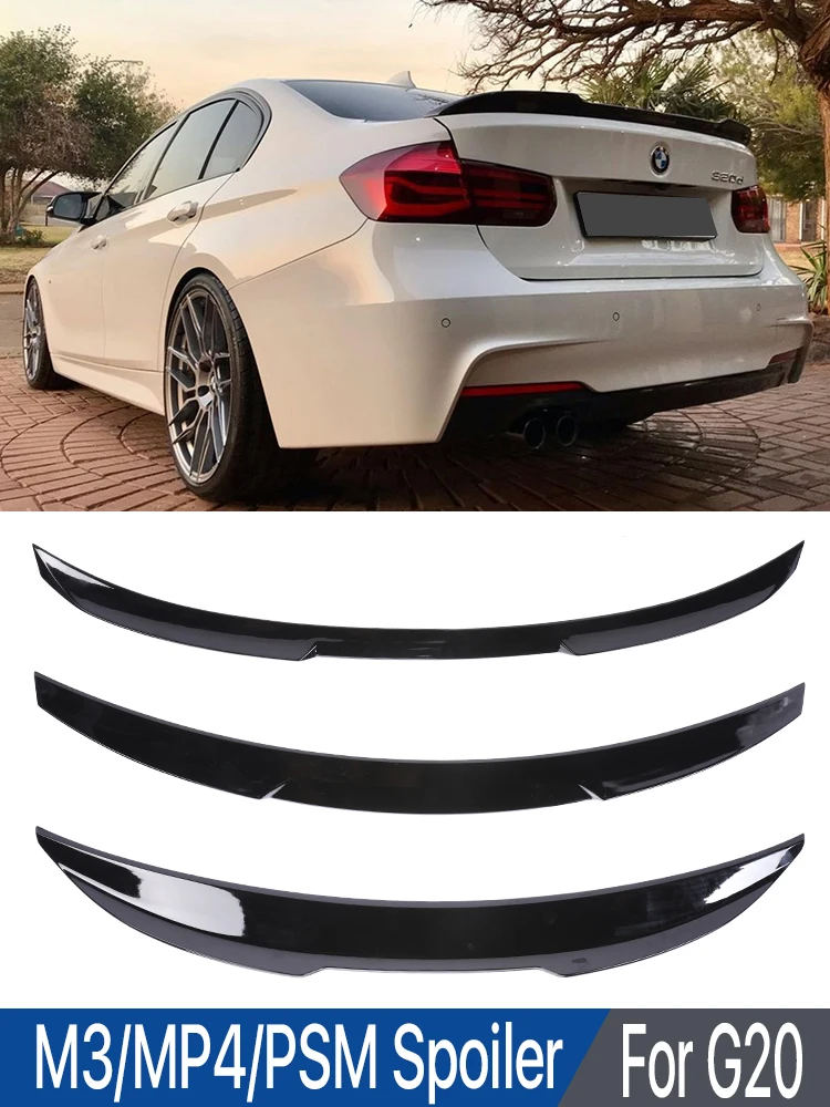 Carbon Fiber PSM M3 MP M4 Style Boot Spoiler Rear Roof Bumper Lip Trunk Wing Kit For BMW 3 Series G20 G21 G28 2020+ Gloss Black