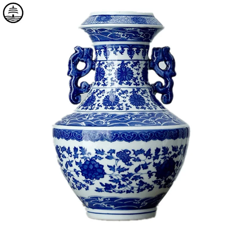 

Vases Ceramics Blue And White Porcelain Floral Texture Flower Arrangement Desk Decoration Home Decor Chinese Collecting R7205