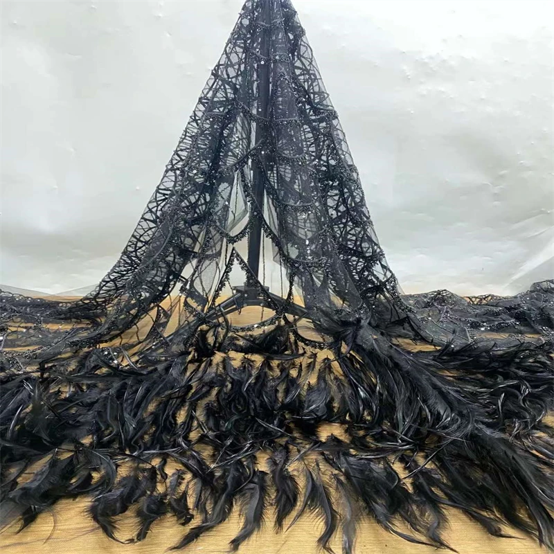 

Знакомые африканские кружевные ткани с перьями, 5 ярдов, высококачественные нигерийские женские свадебные Французские тюлевые кружевные материалы jh95751