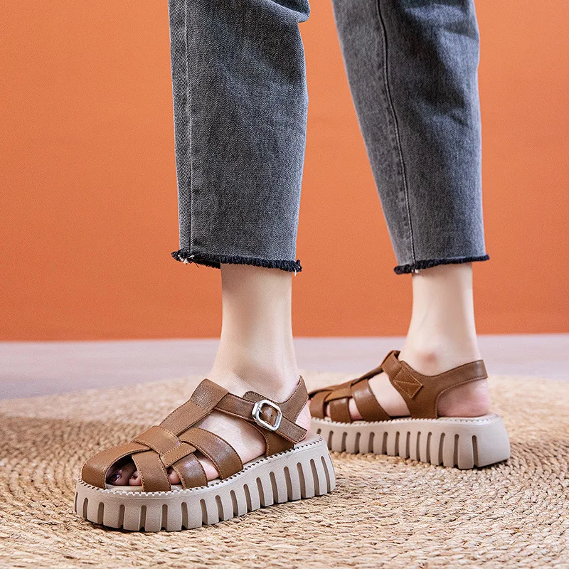 

Женские Новые сандалии из натуральной коровьей кожи на толстой подошве