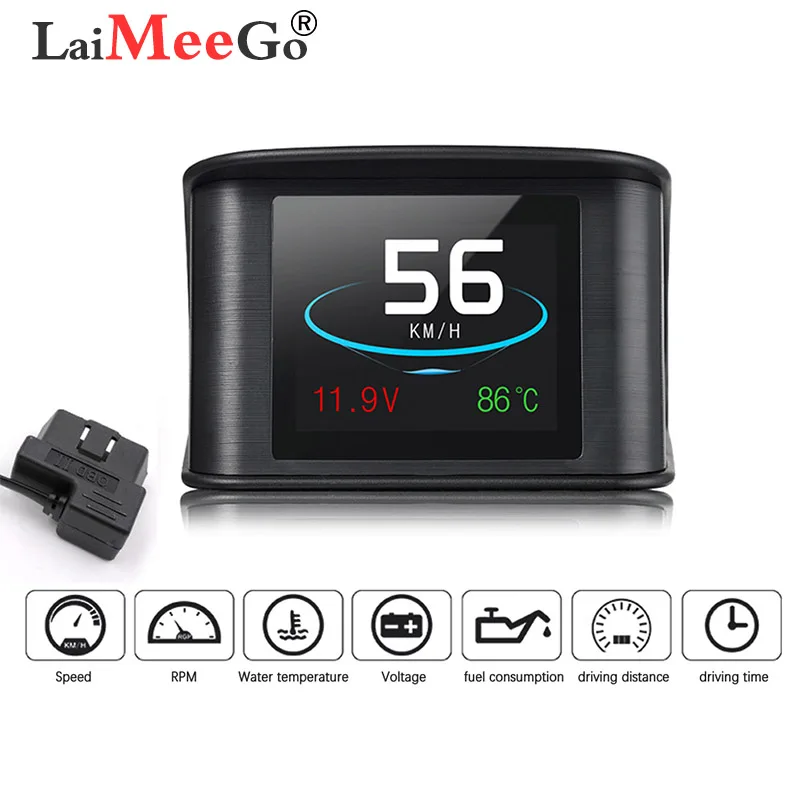 

Multi-function Head Up Display OBD Smart Digital Meter HUD P10 Diagnostic Tool For Car Speedometer Temperature RPM Mileage Guage